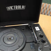 Victrola record player, open